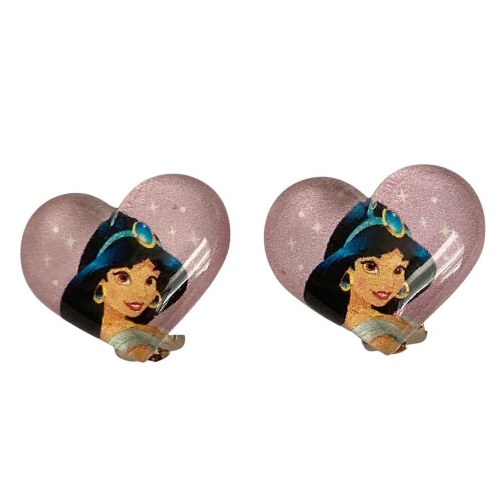 Vintage Disney Princess Jasmine Earrings Clip On Aladdin Acrylic Heart Purple